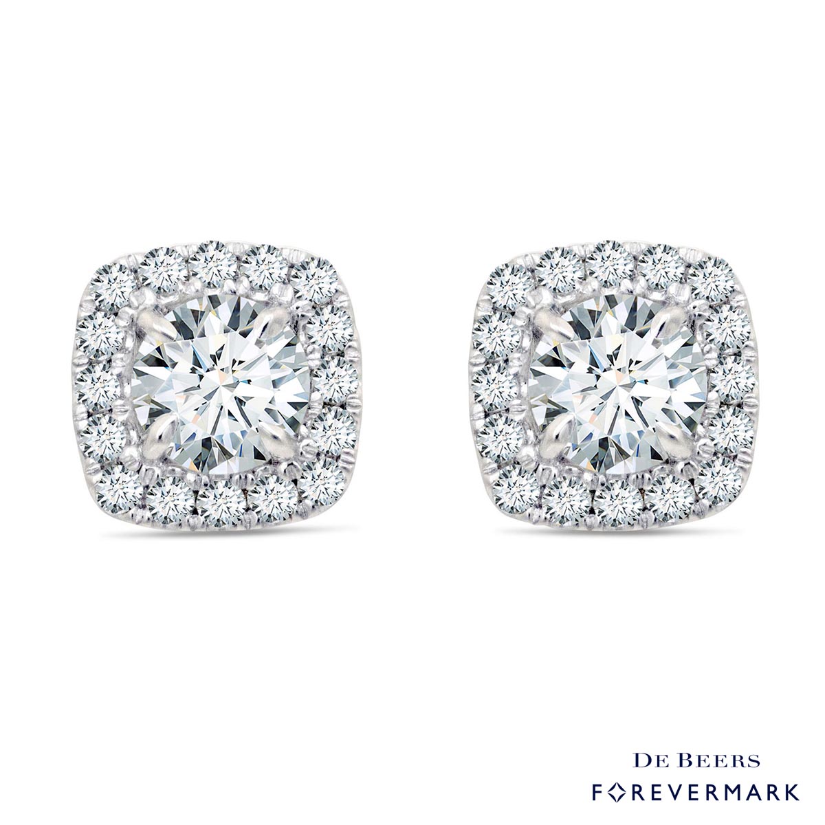De Beers Forevermark Diamond Cushion Halo Earrings in 18kt White Gold (1ct tw)