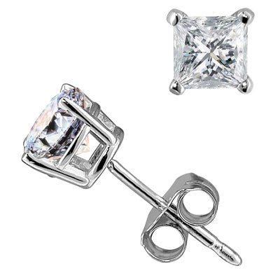 Northern Star Princess Cut Diamond Stud Earrings in 14kt White Gold (3/4ct tw)