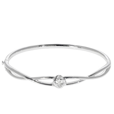 Northern Star Diamond Love Knot Collection Bangle in Sterling Silver with 10kt White Gold Clasp (.04ct tw)