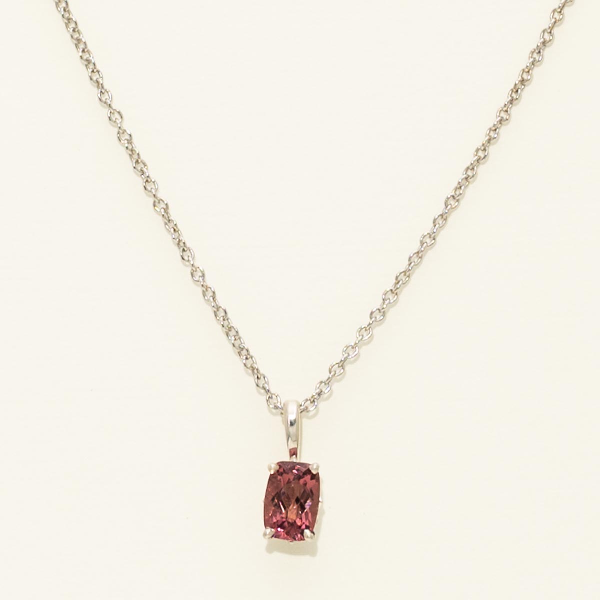 Maine Pink Tourmaline Cushion Cut Necklace in Sterling Silver