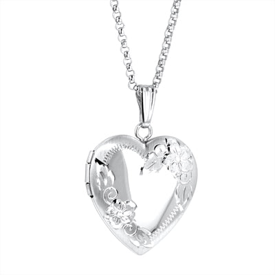 Floral Heart Locket in Sterling Silver