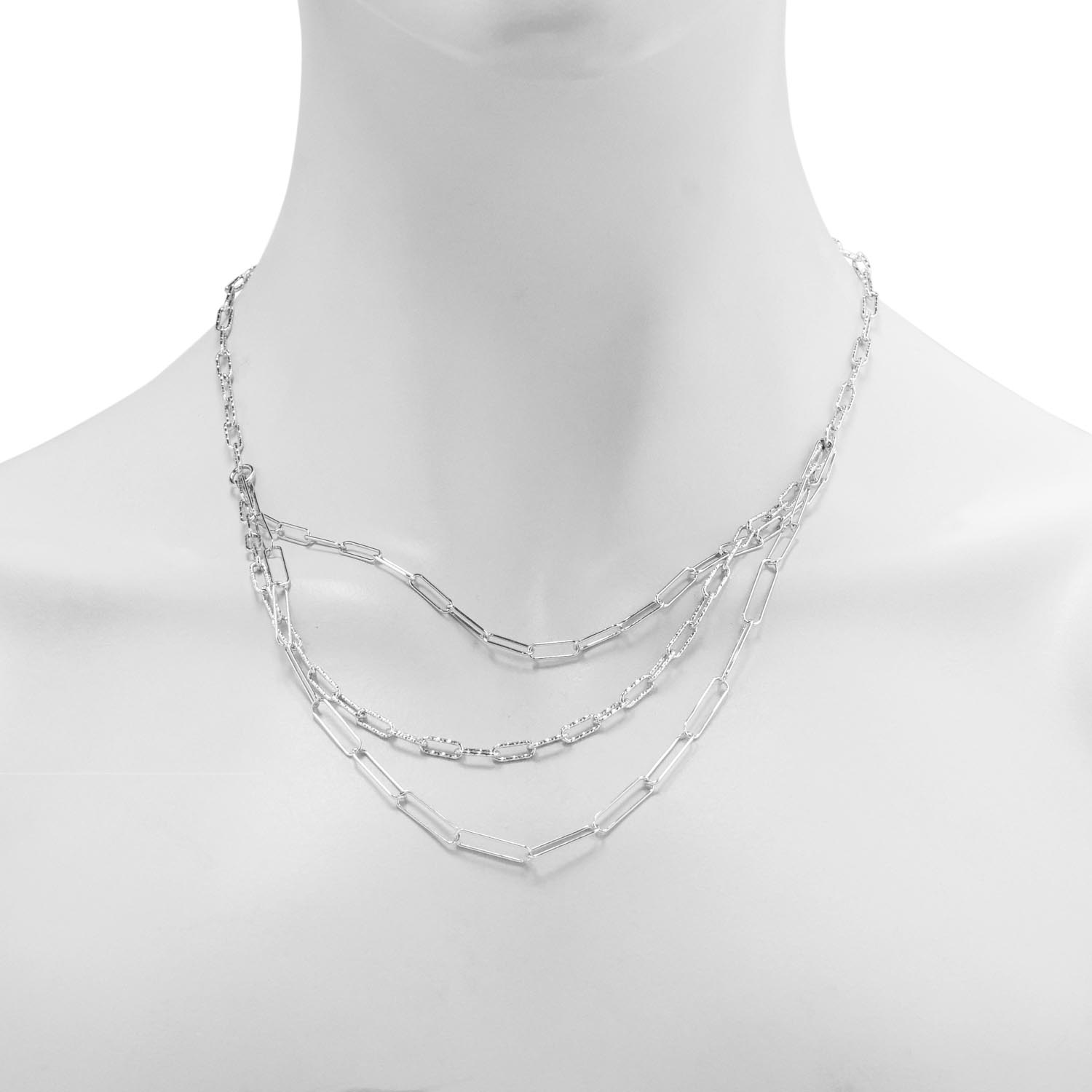 Paperclip Triple Strand Necklace in Sterling Silver