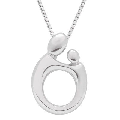 Mother and Child Necklace in Sterling Silver on 18