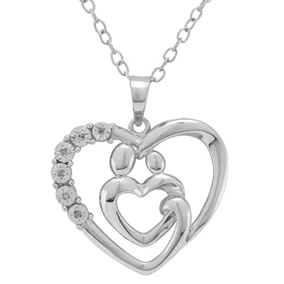 Mother and Child Necklace in Sterling Silver with Diamonds Day s Jewelers