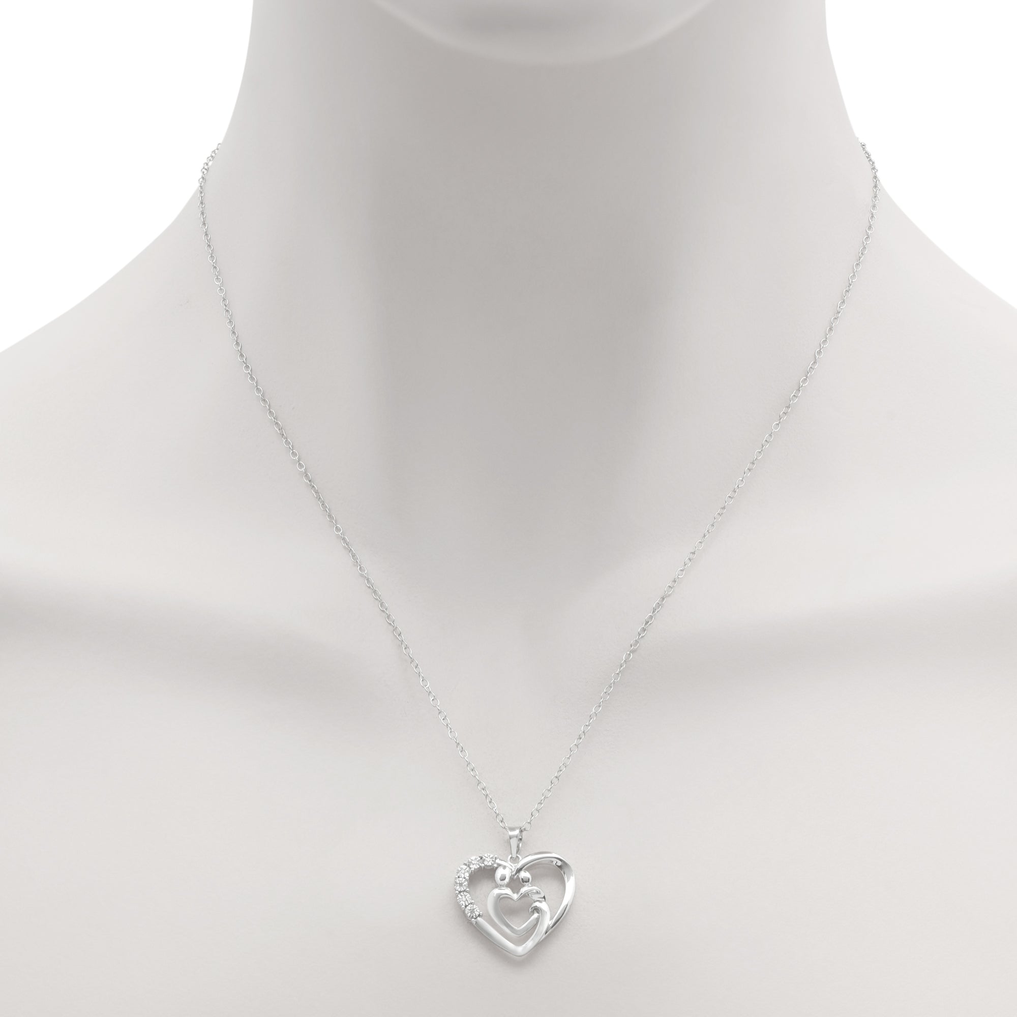 Mother and Child Necklace in Sterling Silver with Diamonds