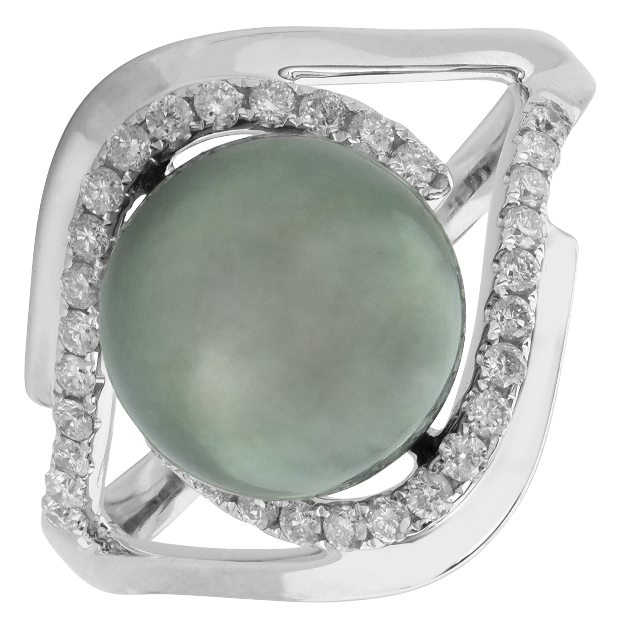 Black Tahitian Pearl Ring in 14kt White Gold with Diamonds (1/3ct tw) (10-11mm pearl)