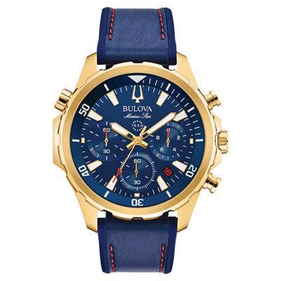 Bulova Marine Star Mens Chronograph Watch with Blue Dial and Blue Leat –  Day\'s Jewelers