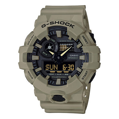 G-Shock GA-700 Series Mens Watch with Black Dial and Beige Resin Strap (quartz movement)