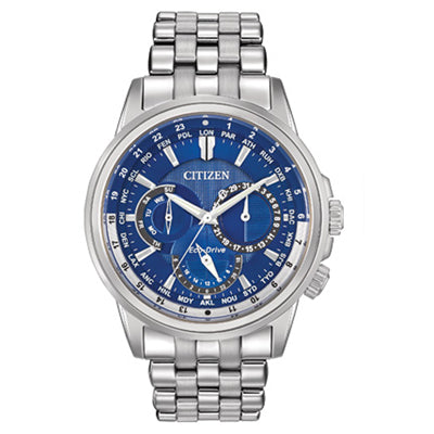 Citizen Calendrier Mens Chronograph Watch with Blue Dial and Stainless Steel Bracelet (solar movement)