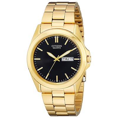 Citizen Mens Watch with Black Dial and Yellow Gold Toned Bracelet