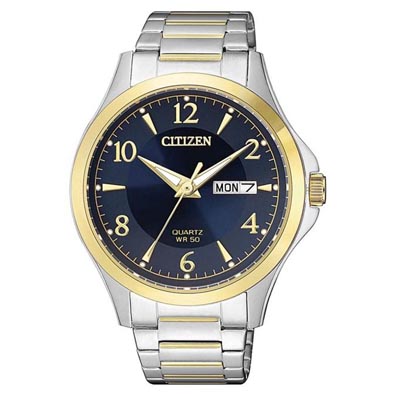 Citizen Mens Watch with Blue Dial and Stainless Steel and Yellow Gold Toned Bracelet (quartz movement)