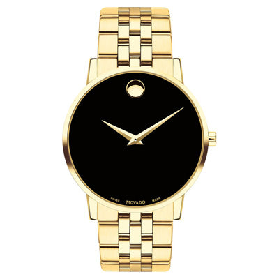 Movado Museum Classic Mens Watch with Black Dial and Yellow Gold