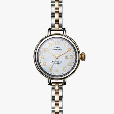 Shinola Birdy Womens Watch with White Mother of Pearl Dial and Stainless Steel and Gold Toned Bracelet (quartz movement)