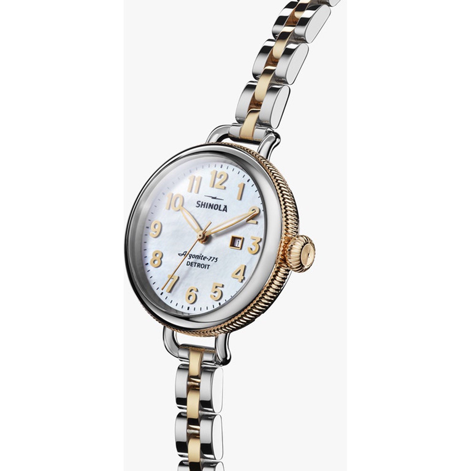 Shinola Birdy Womens Watch with White Mother of Pearl Dial and Stainless Steel and Gold Toned Bracelet (quartz movement)