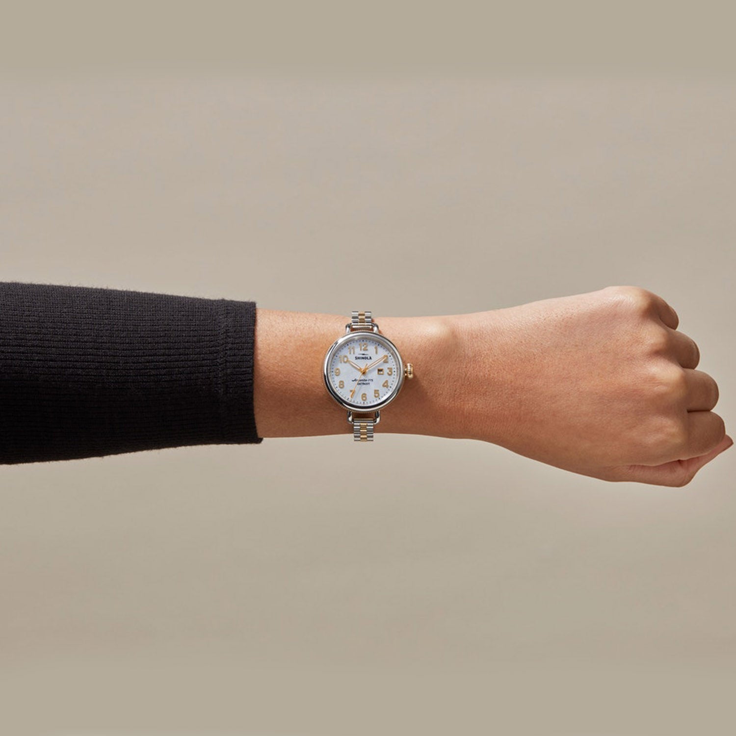 Shinola Birdy Womens Watch with White Mother of Pearl Dial and Stainless Steel and Gold Toned Bracelet (quartz movement)