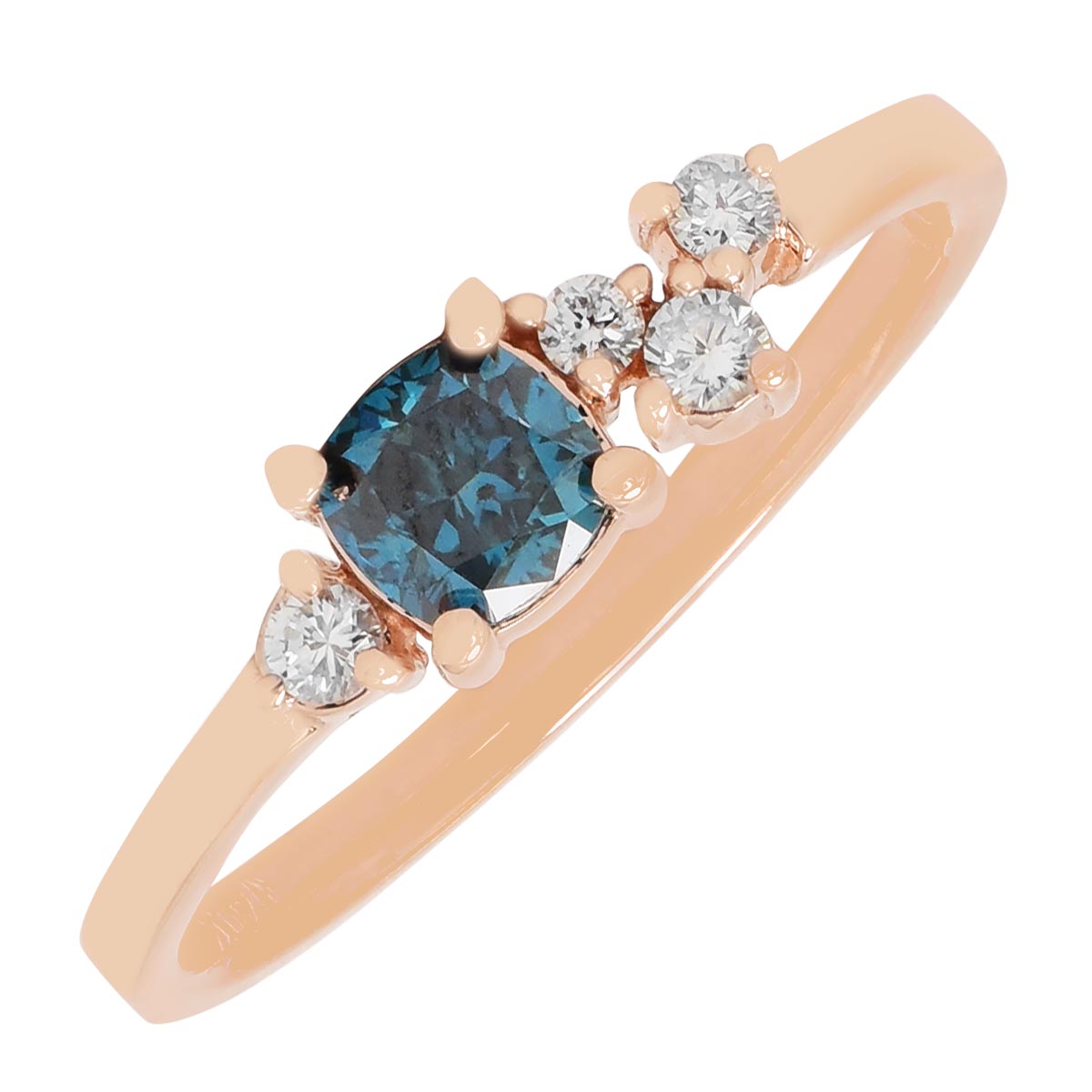 Cushion Blue and White Diamond Ring in 14kt Rose Gold (1/2ct tw - Main Image