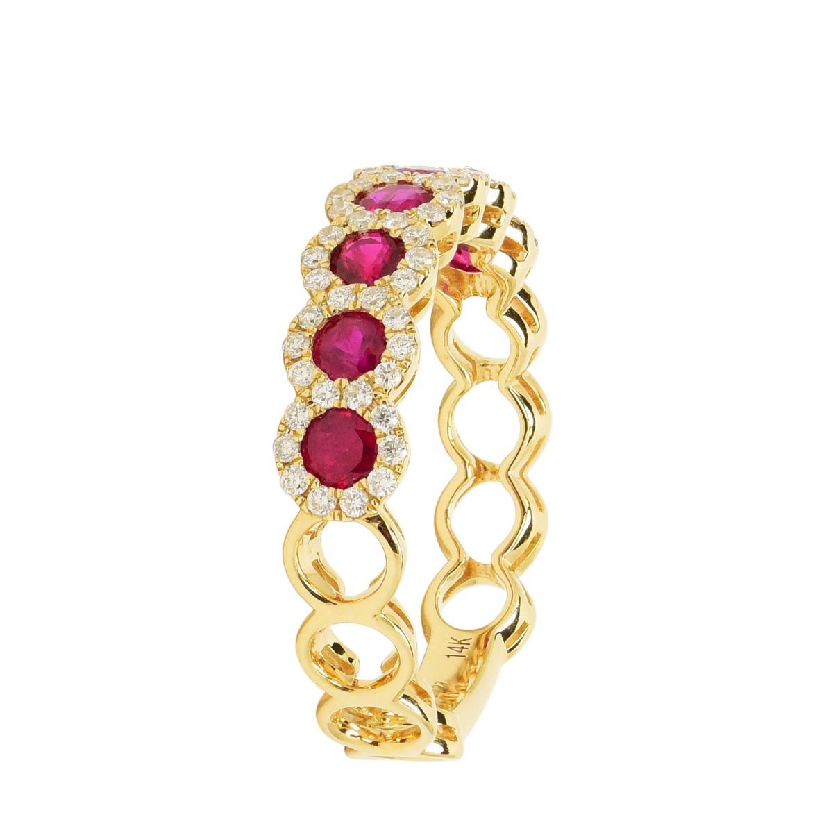 Ruby Halo Band in 14kt Yellow Gold with Diamonds (1/4ct tw)