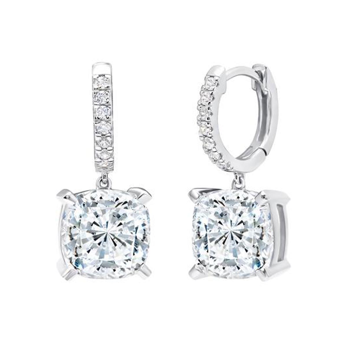 Crislu Cushion Cut Cubic Zirconia Drop Earrings in Sterling Silver