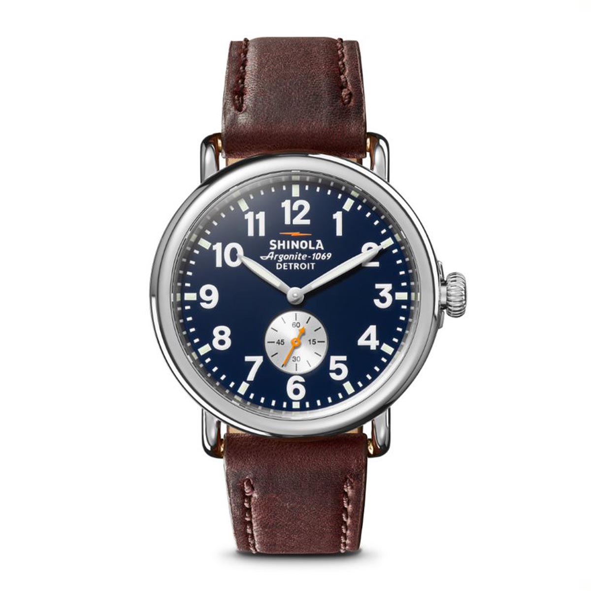 Shinola Runwell Mens Watch with Blue Dial and Brown Leather Strap