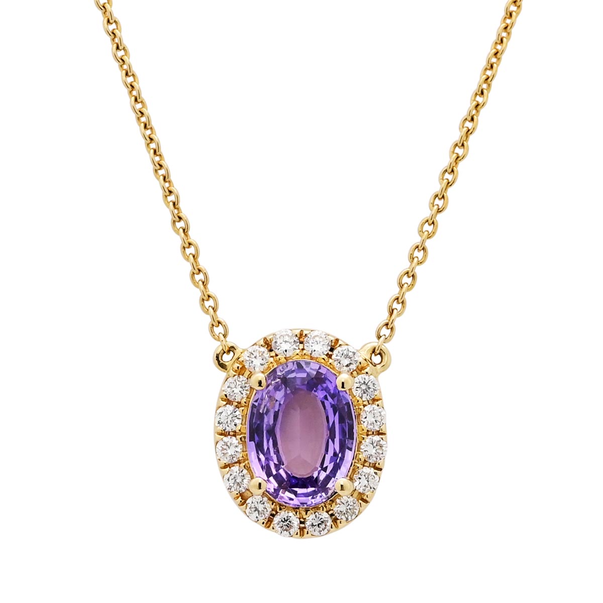 Purple Sapphire Necklace in 14kt Yellow Gold with Diamonds 1 4ct tw Day s Jewelers