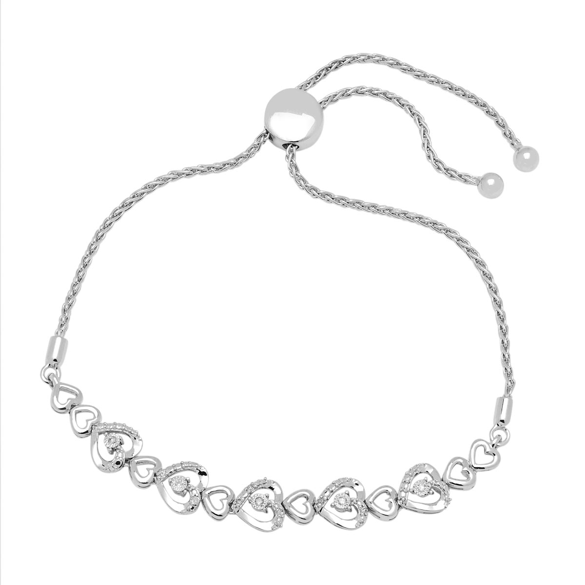 Diamond Heart Bolo Bracelet in Sterling Silver 1 10ct tw