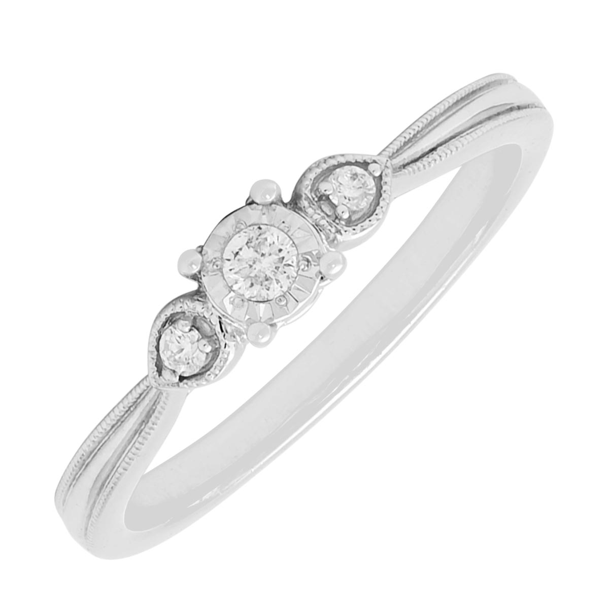 Diamond Three Stone Promise Ring in Sterling Silver (1/10ct tw