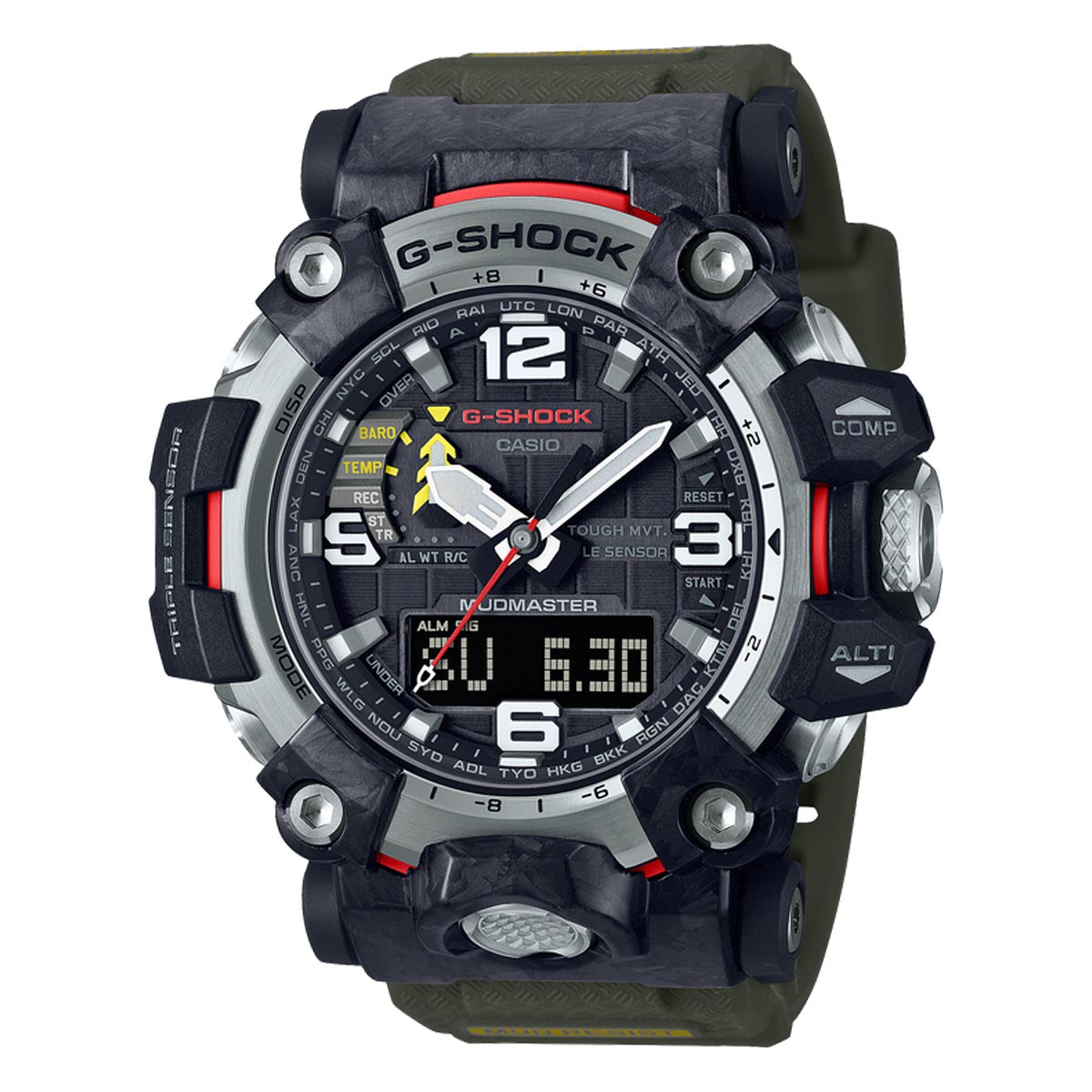 G Shock Mudmaster Mens Watch with Black Dial and Olive Green Strap