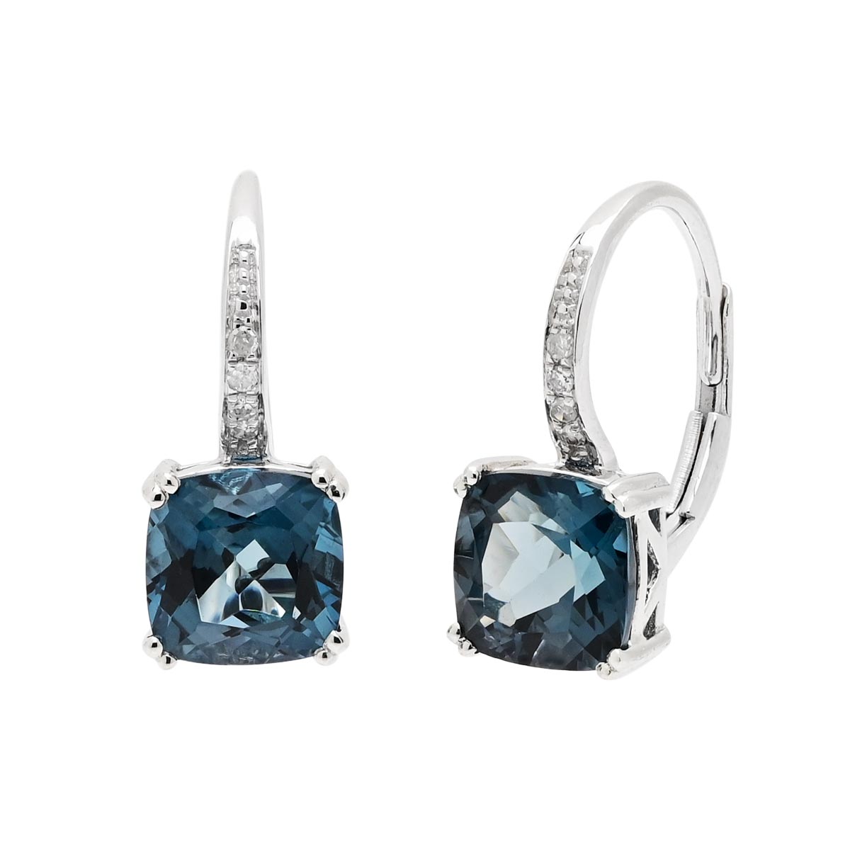 Madison L London Cushion Blue Topaz Earrings in 14kt White Gold