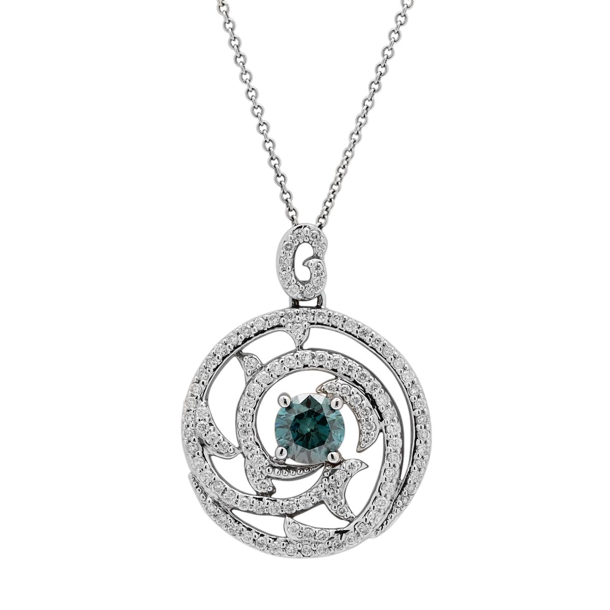 Blue and White Diamond Necklace in 14kt White Gold 1 5 8ct tw