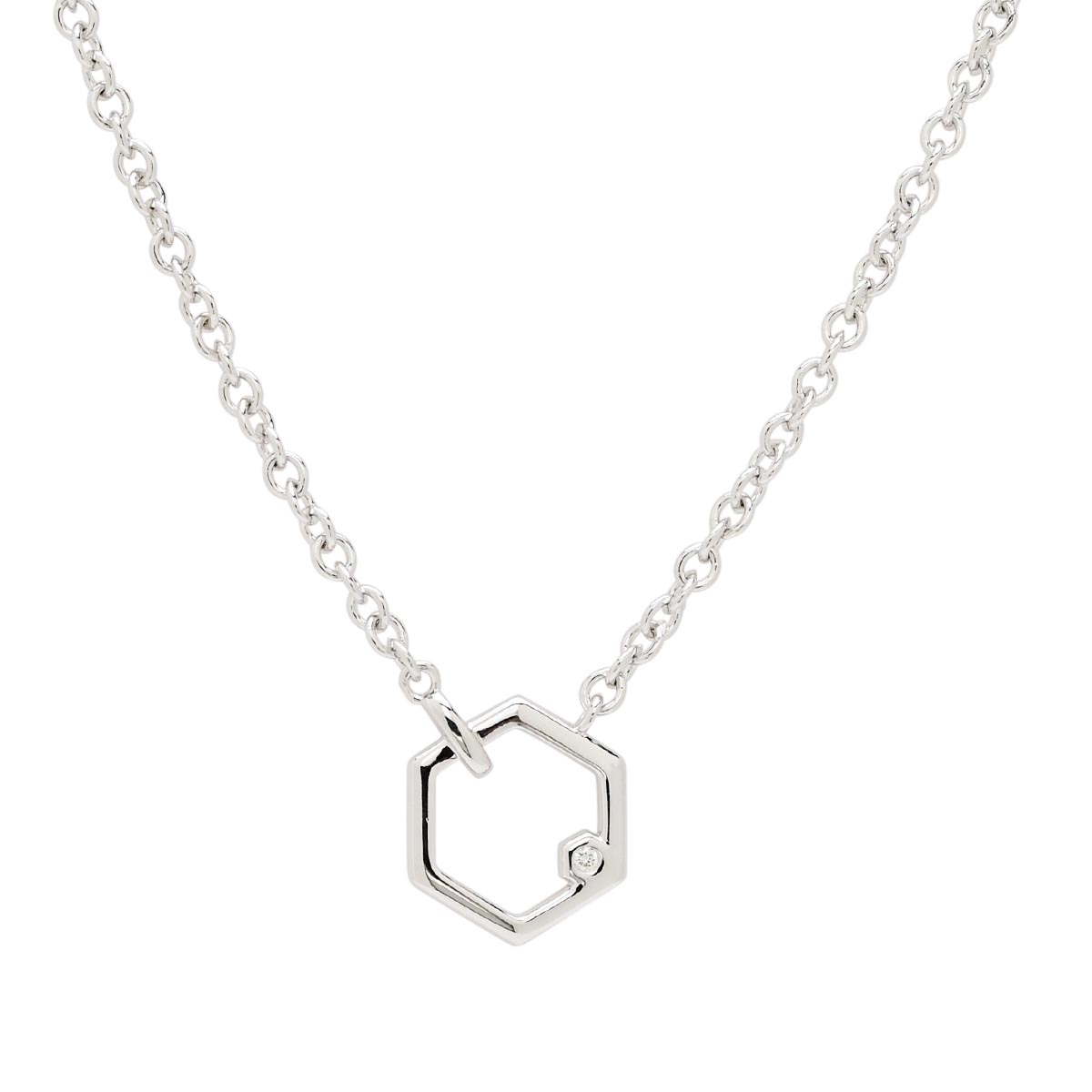 Hexagon Necklace with Diamond in Sterling Silver Day s Jewelers