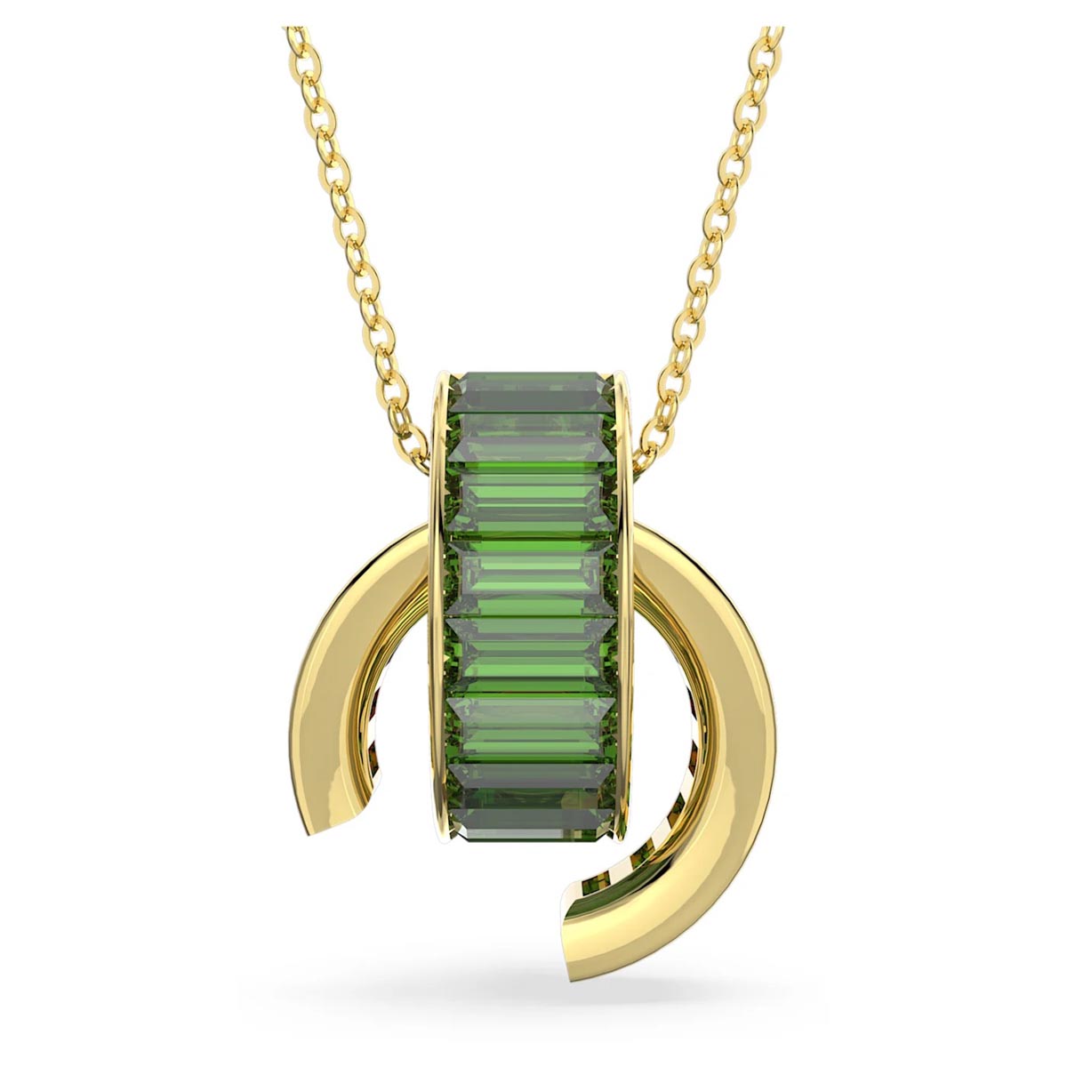 Swarovski Green Crystal Matrix Necklace in Yellow Tone Metal