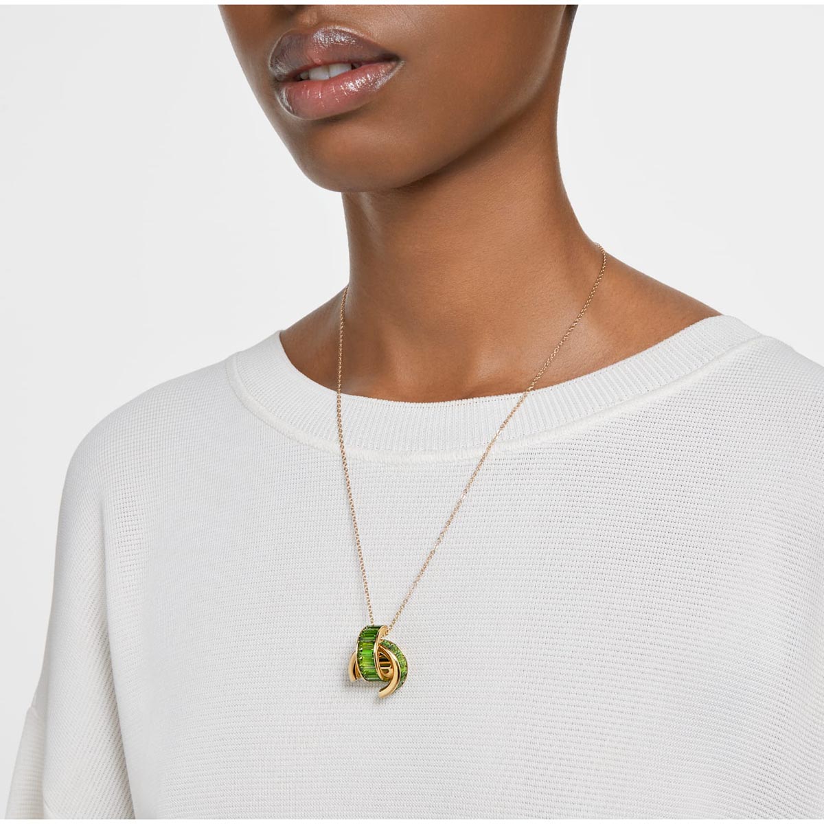 Swarovski Green Crystal Matrix Necklace in Yellow Tone Metal