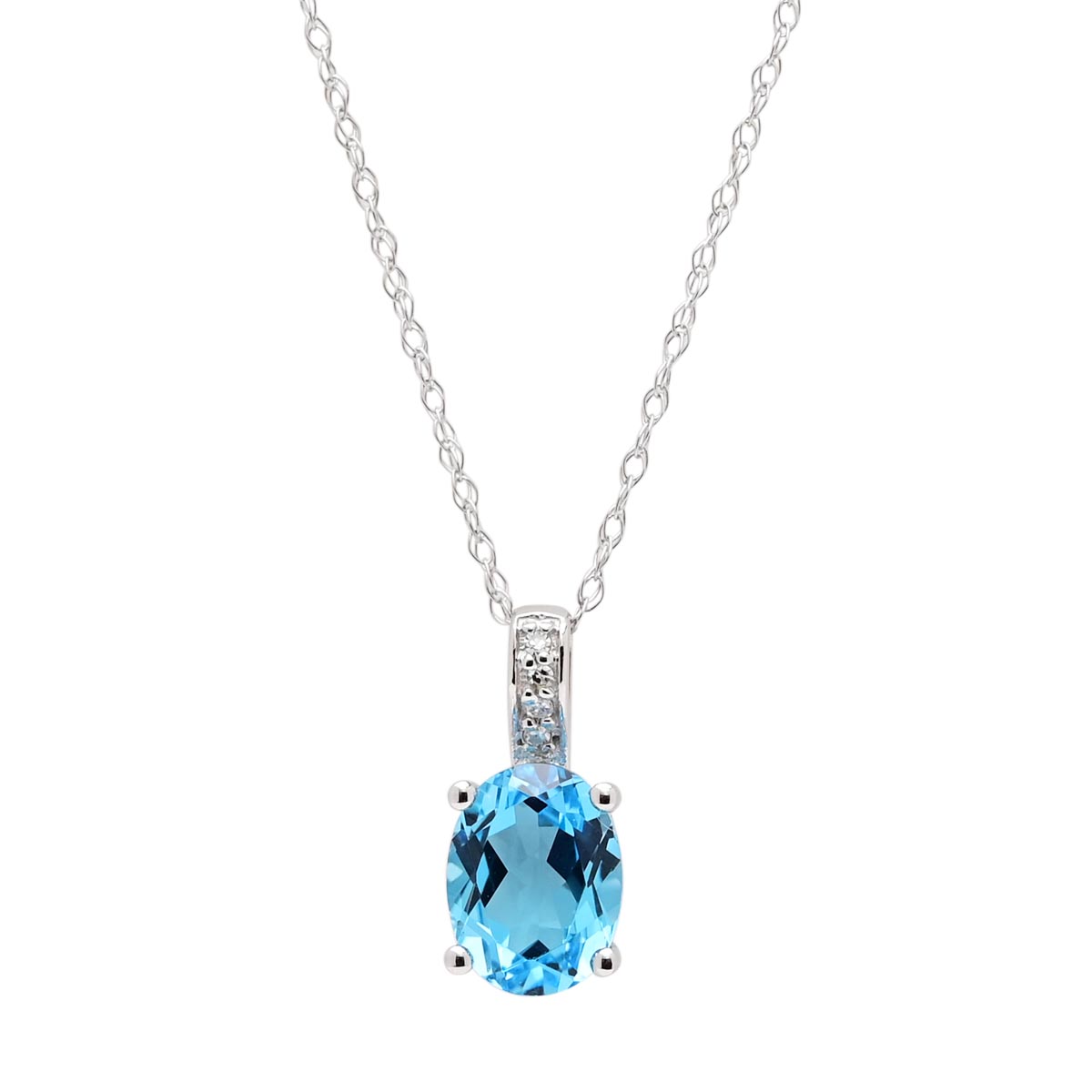 Oval Swiss Blue Topaz Necklace in 14kt White Gold with Diamonds (.02ct tw)