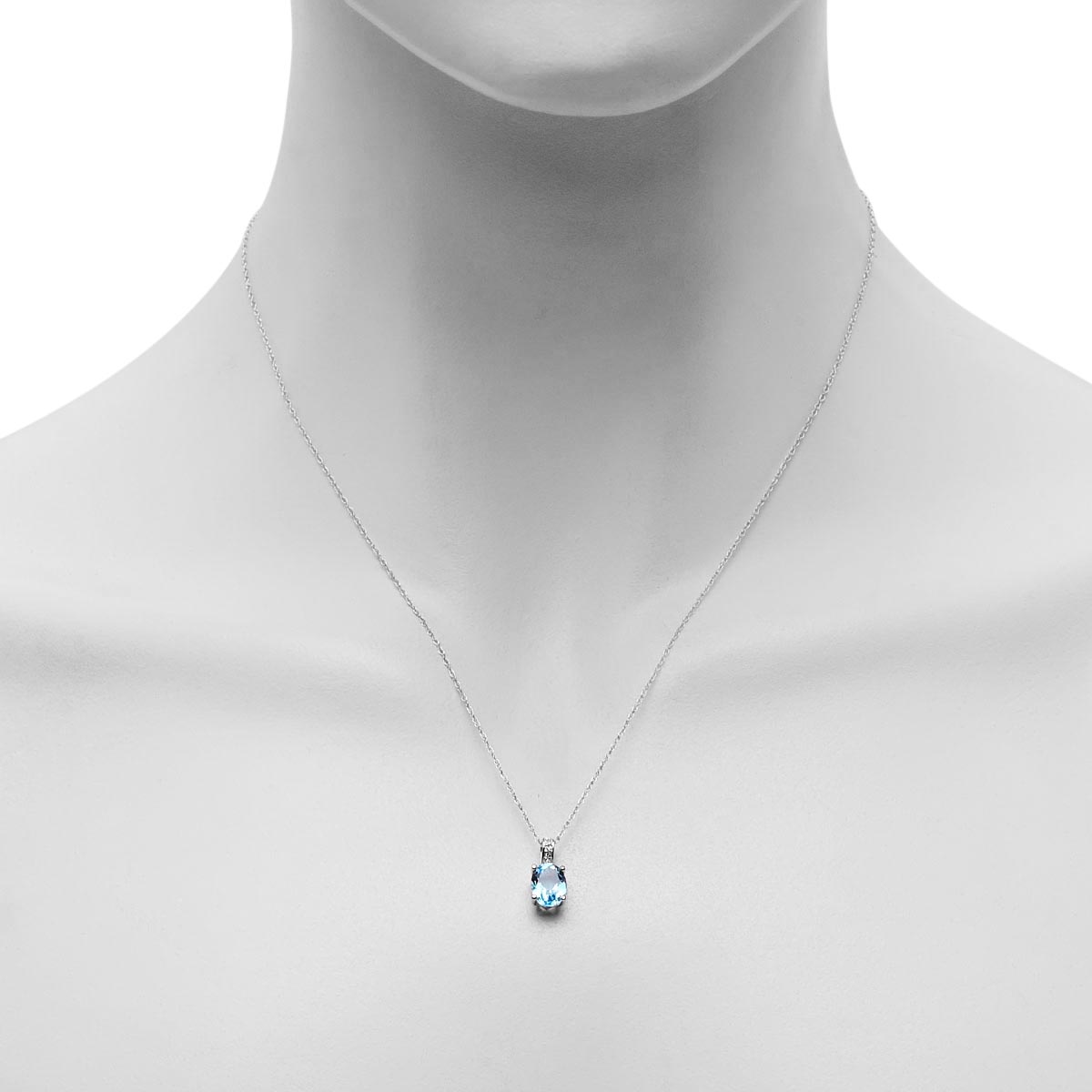 Oval Swiss Blue Topaz Necklace in 14kt White Gold with Diamonds (.02ct tw)
