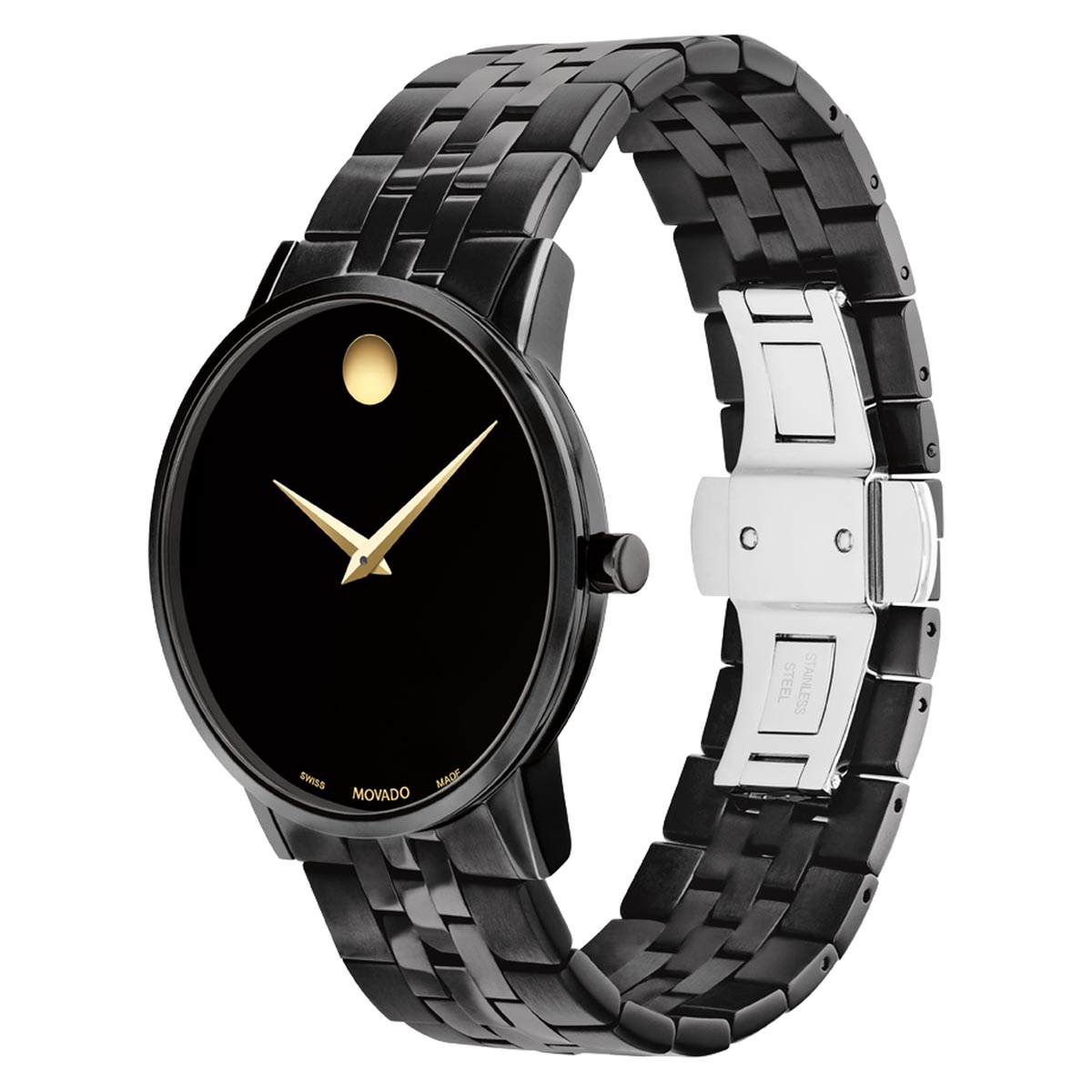 Movado Museum Classic Mens Watch with Black Dial and Black Stainless Steel Bracelet (Swiss quartz movement)