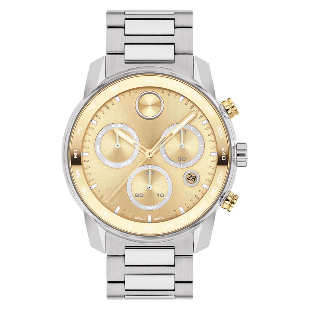 Movado bold chronograph silver sale