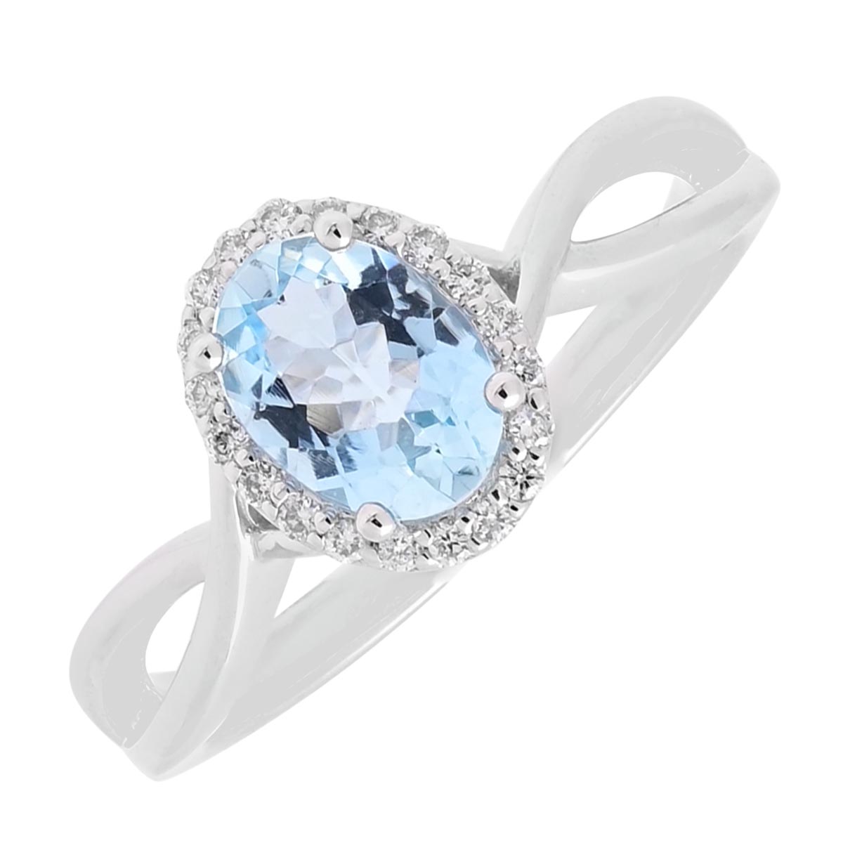 Aquamarine and diamond 14kt white gold ring Clearance
