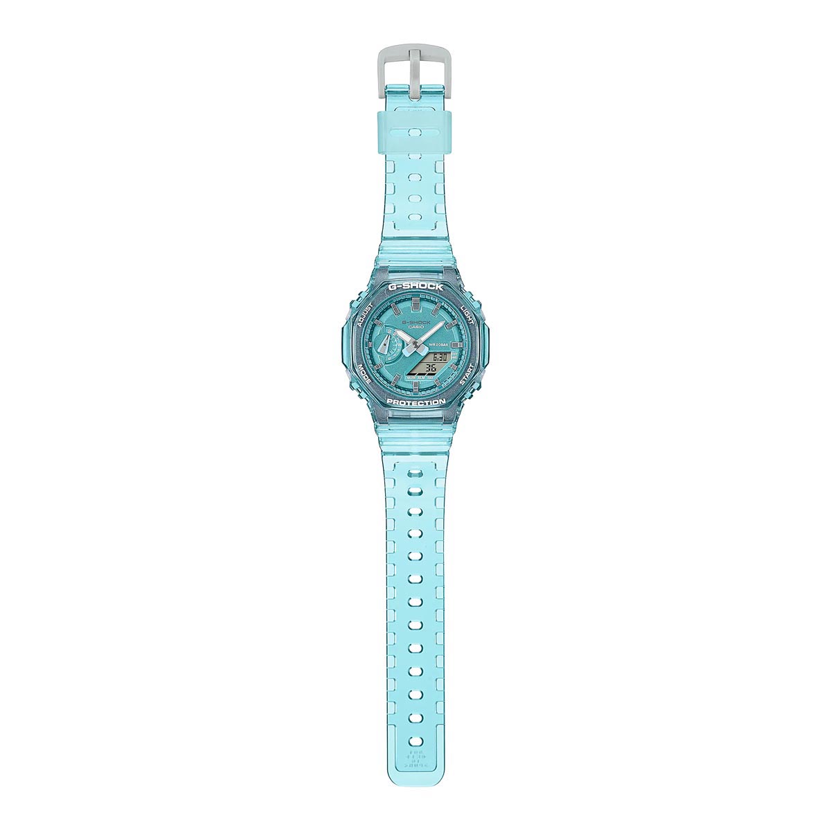 G Shock Womens Watch with Blue Dial and Transparent Blue Resin Strap (quartz movement)