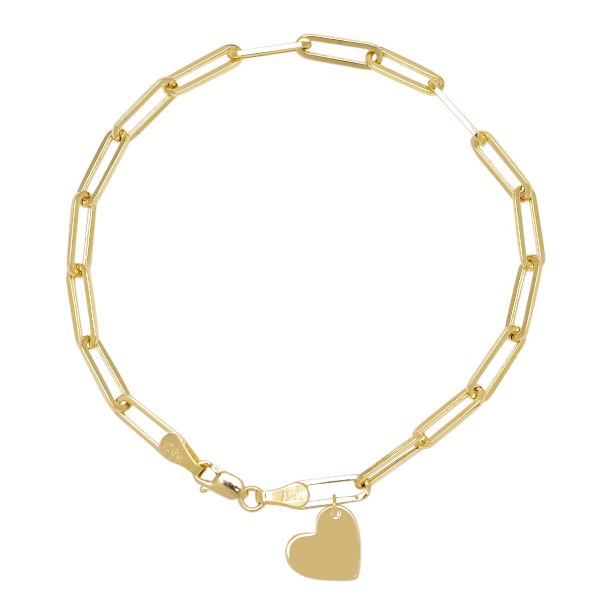 14kt Yellow Gold Paperclip Bracelet With Heart Charm