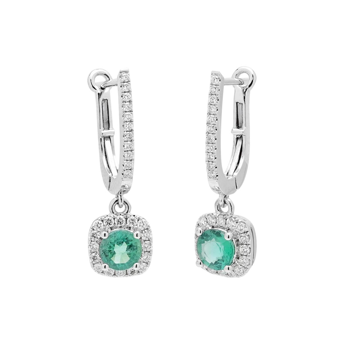 Emerald Drop Earrings in 14kt White Gold with Diamonds (3/8ct tw - Main Image