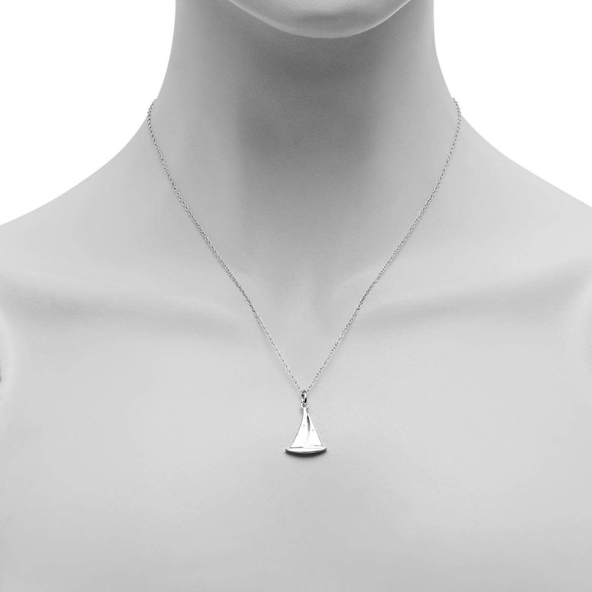 Sailboat Necklace in Sterling Silver with Diamonds (.01ct tw)
