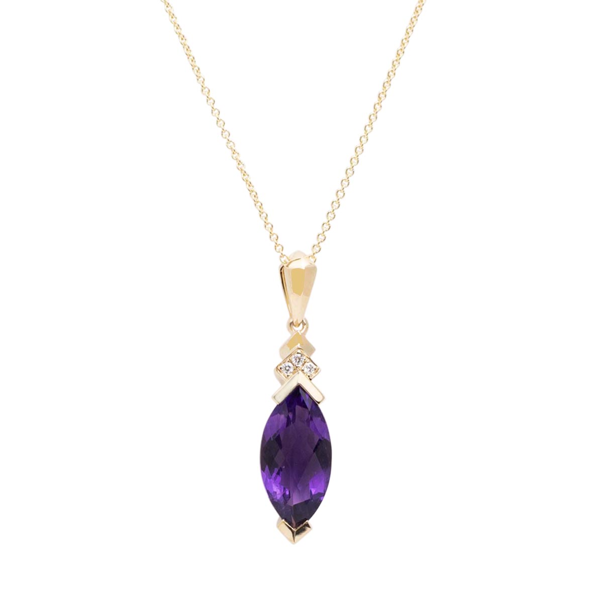 Marquise Amethyst Necklace in 14kt Yellow Gold with Diamonds