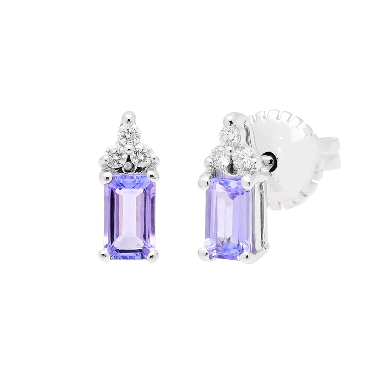 Emerald Cut Tanzanite Stud Earrings in 14kt White Gold with Diamonds Day s Jewelers