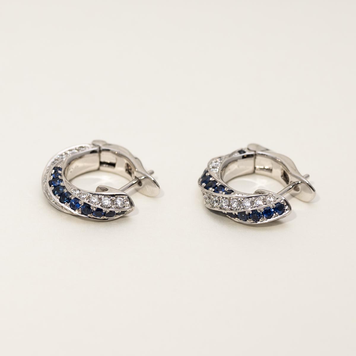 Sapphire Hoop Earrings in 18kt White Gold with Diamonds (3/4ct tw)