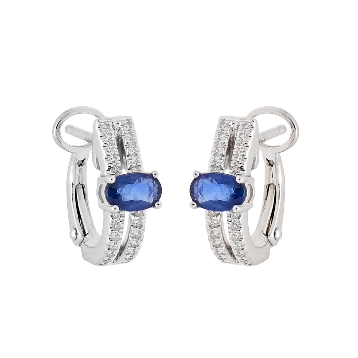 Dabakarov Oval Sapphire Hoop Earrings in 14kt White Gold with