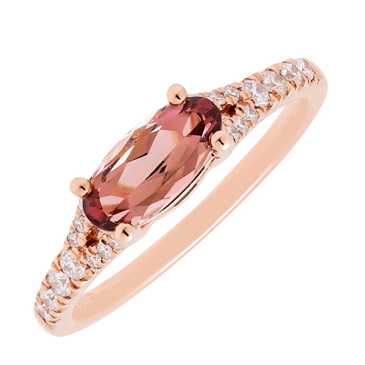 Maine Pink Tourmaline Oval Ring in 14kt Rose Gold with Diamonds 1 5ct Day s Jewelers