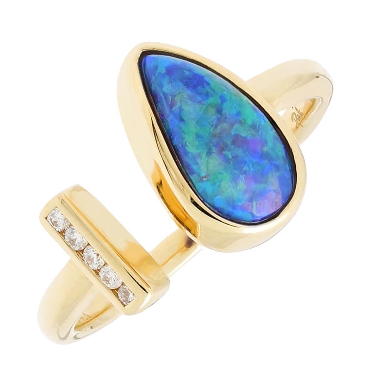Black Opal Ring in 14kt Yellow Gold with Diamonds 1 20ct tw