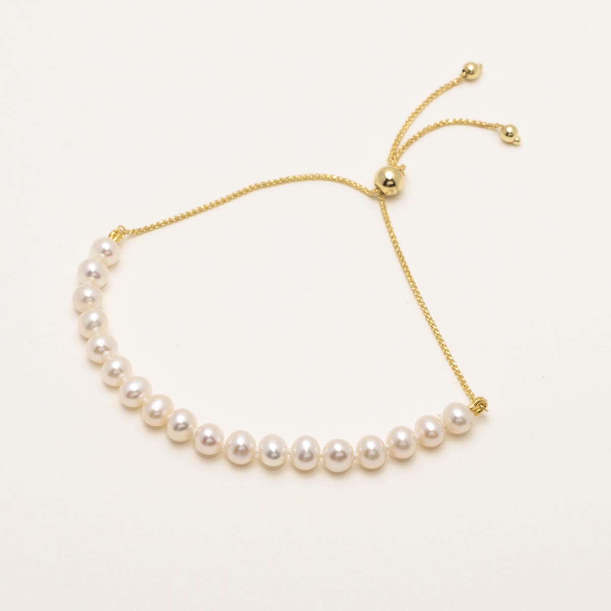 Cultured Freshwater Pearl Bolo Bracelet in 14kt Yellow Gold (4.5-5mm pearls)