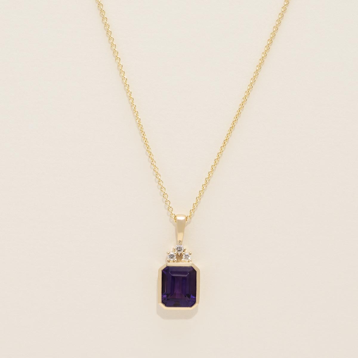 Emerald Cut Amethyst Necklace in 14kt Yellow Gold with Diamond 1 20ct tw