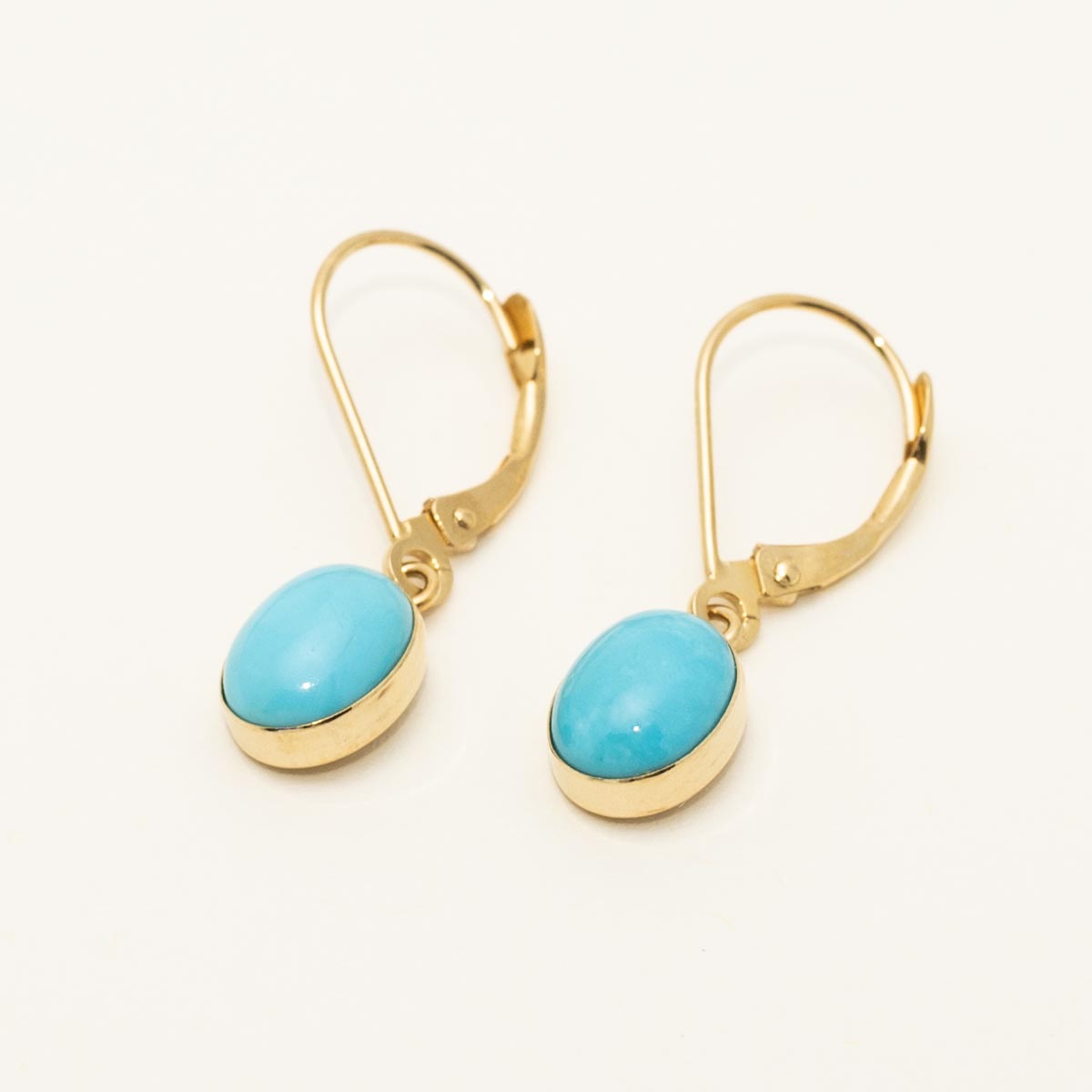 Oval Turquoise Drop Earrings in 14kt Yellow Gold